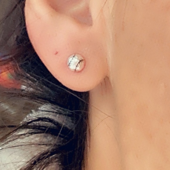 Sterling Silver Baseball Stud Earrings - Picture 3 of 12